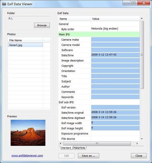 Windows 8 Exif Data Viewer full